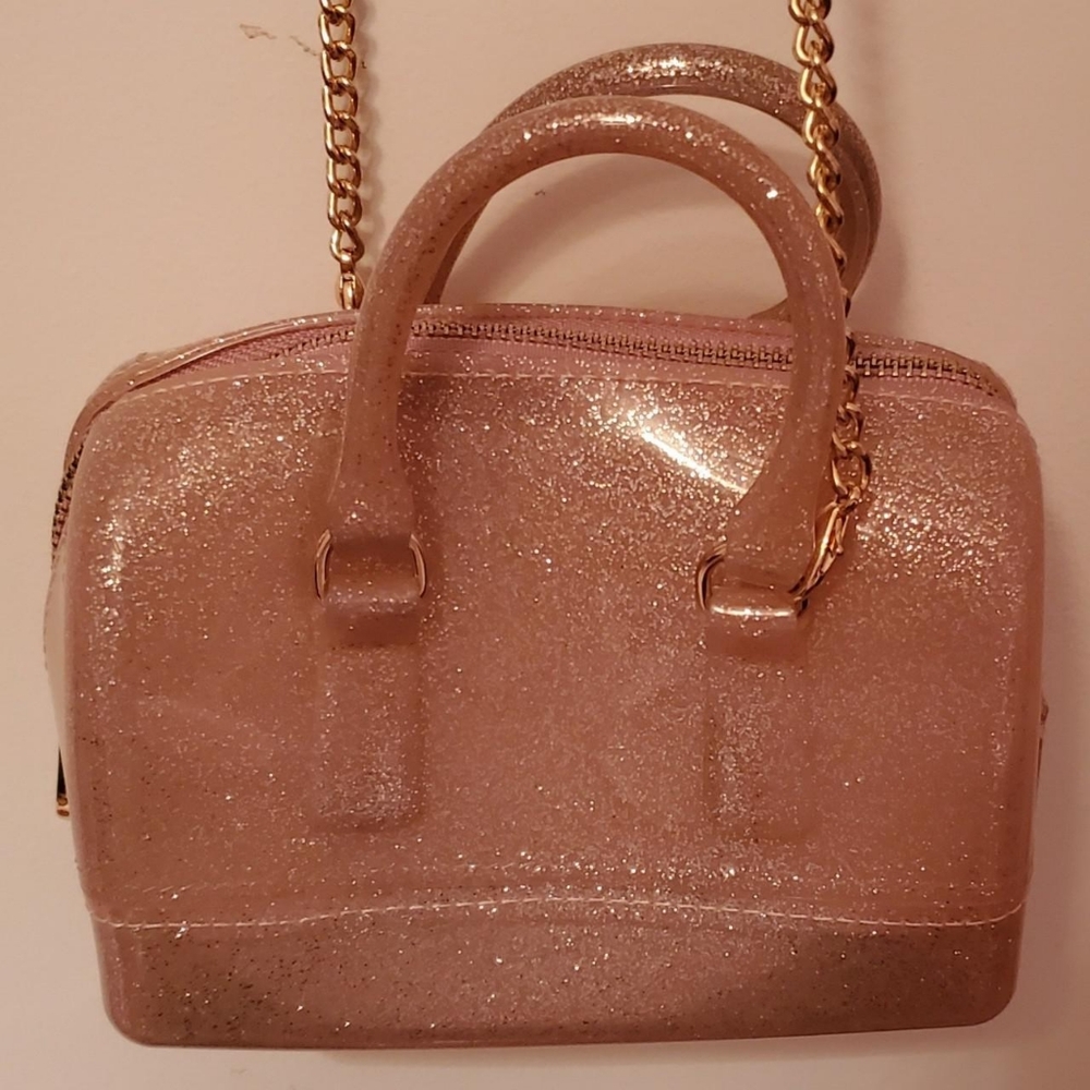 Glittery Pink Silicone Crossbody Bag